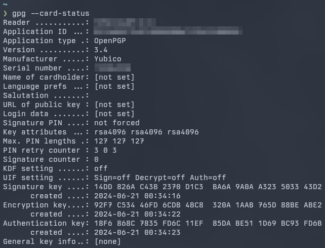 &ldquo;A screenshot of the output of the gpg &ndash;card-status command on my desktop&rdquo;